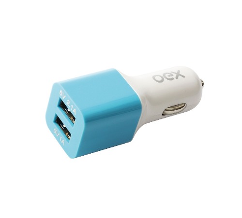 CARREGADOR USB VEICULAR BRANCO/AZUL (CG101)