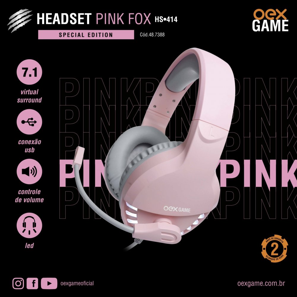 HEADSET PINK FOX HS414