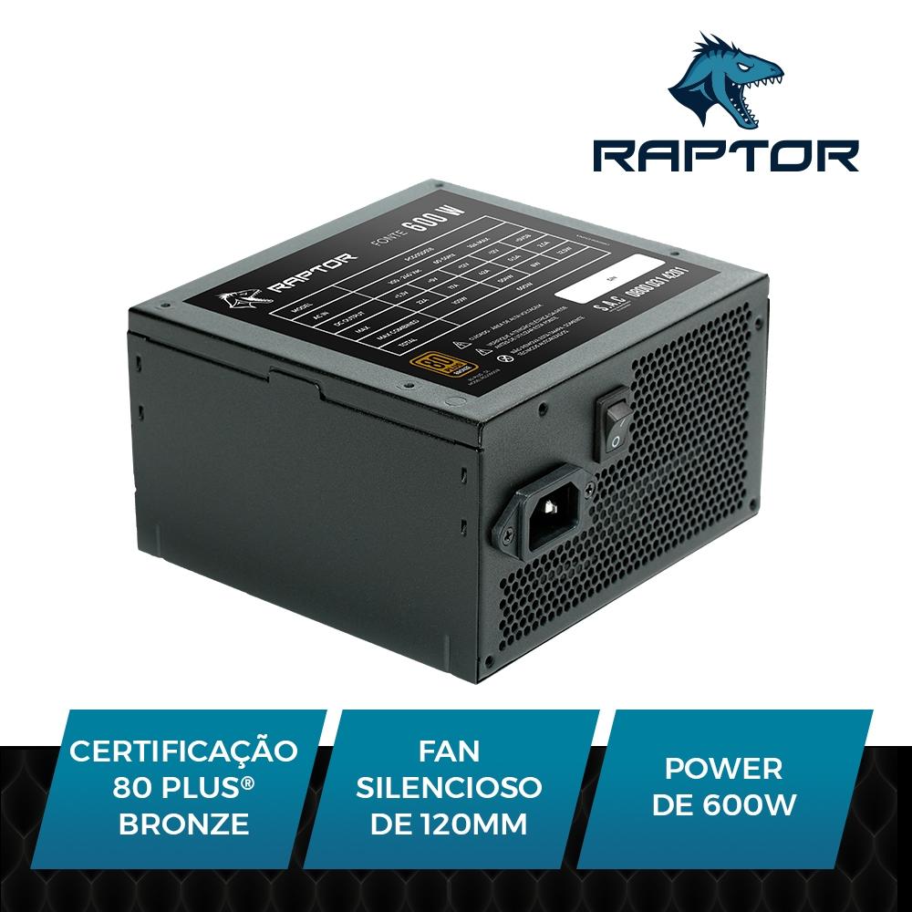 FONTE ATX  600W REAL RAPTOR 80 PLUS BRONZE - PCG050018