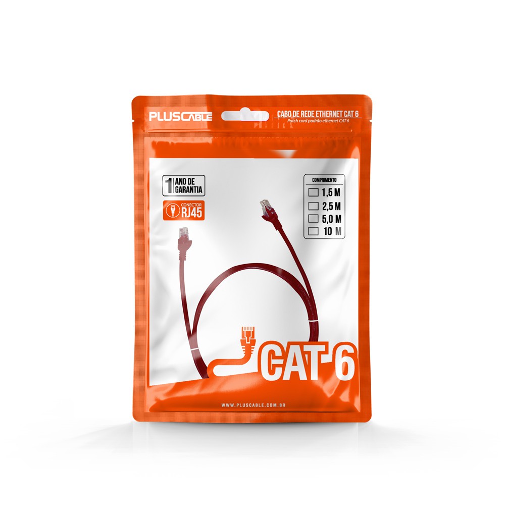 CABO DE REDE-4P- 5MTS PLUS CABLE CAT6E VERMELHO - PC-ETH6U50RD