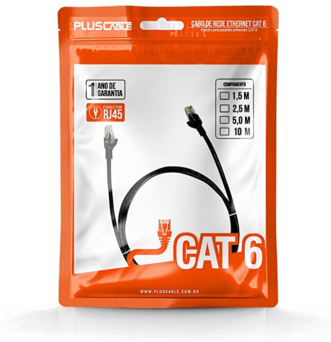 CABO DE REDE-4P- 5MTS PLUS CABLE CAT6E PRETO - PC-ETH6U50BK