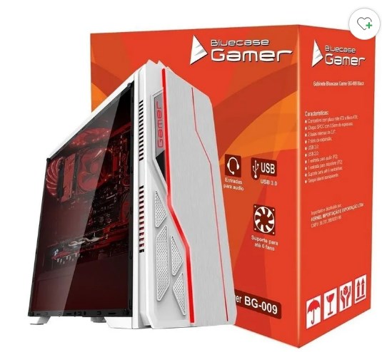 GABINETE GAMER BG-009 BRANCO BLUECASE - S/ FONTE / USB 3.0