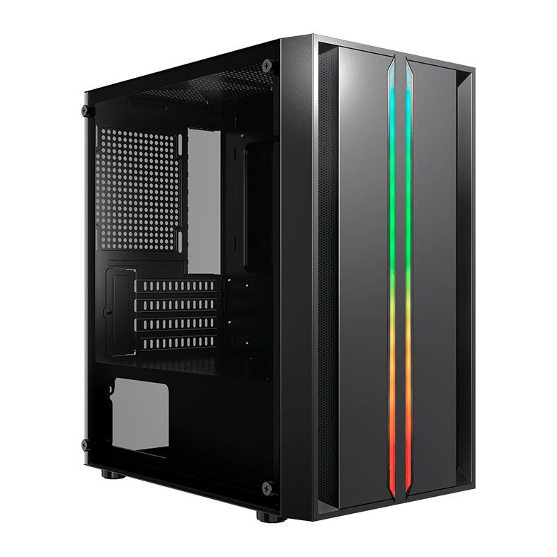 GABINETE GAMER BG-044 HELLIX PRO PRETO BLUECASE  VIDRO ARTICULADO / S/ FONTE / LED RGB / USB 3.0 / MICRO-ATX / MINI-ITX